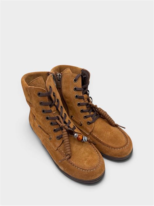 Polacchino stringato color cuoio in suede stile barca IL LACCIO | 50080041SUEDETKYEGESEL